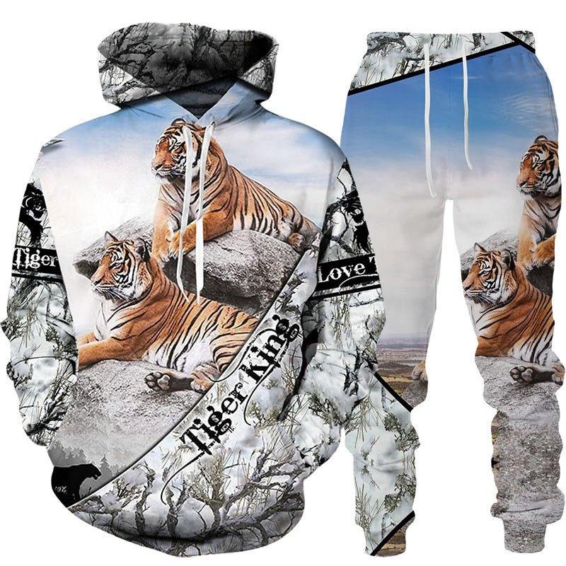 3D Tiger Printed Hoodie Pants Suit Winter Clothing - Animal Amity