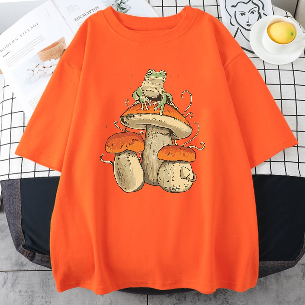 Aesthetic Mushroom Frog Tshirts Hip Hop Summer Tops