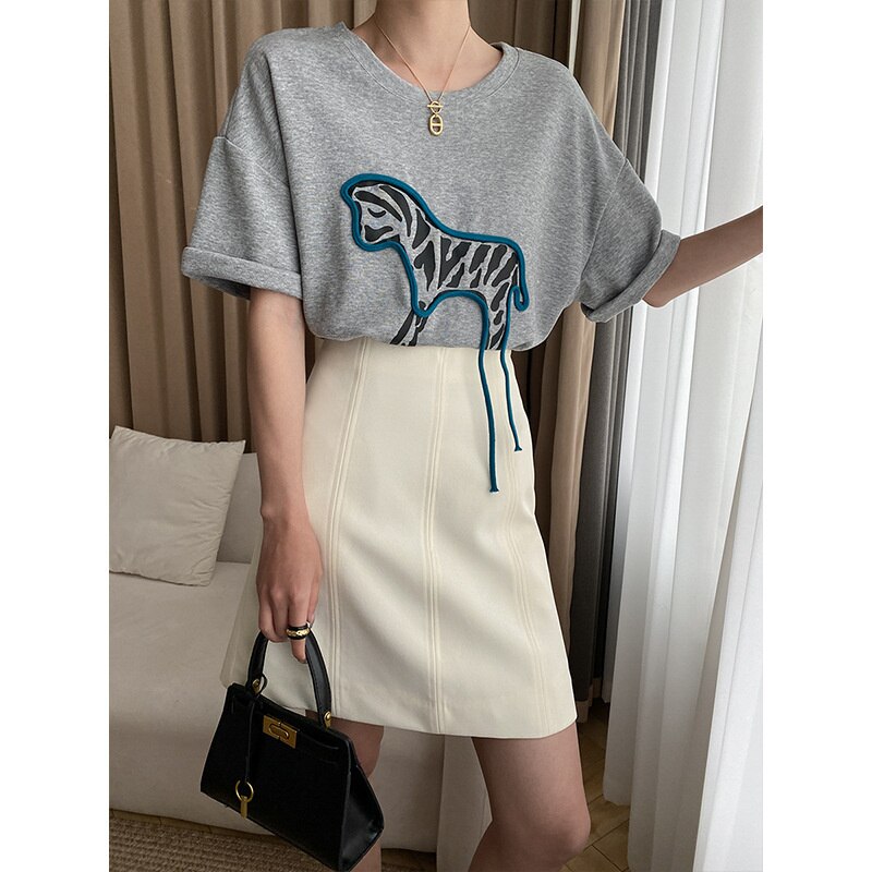 3d Zebra Embroidery T Shirt Short Sleeve Summer Short Sleeve