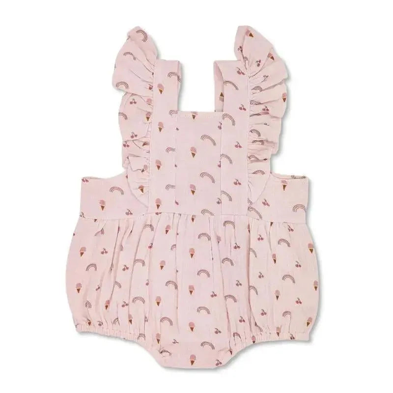 Apple Park - Rainbows & Ice Cream Muslin Flutter Sleeve Romper, 3/6M