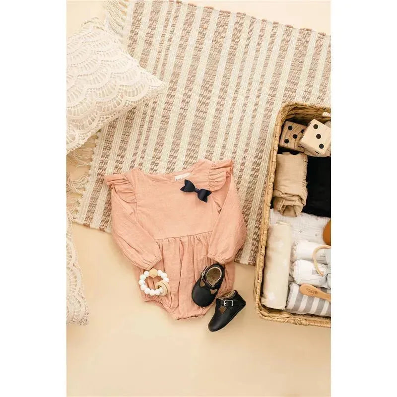 Babe Basics - Flutter Sleeve Linen Baby Romper, Blush