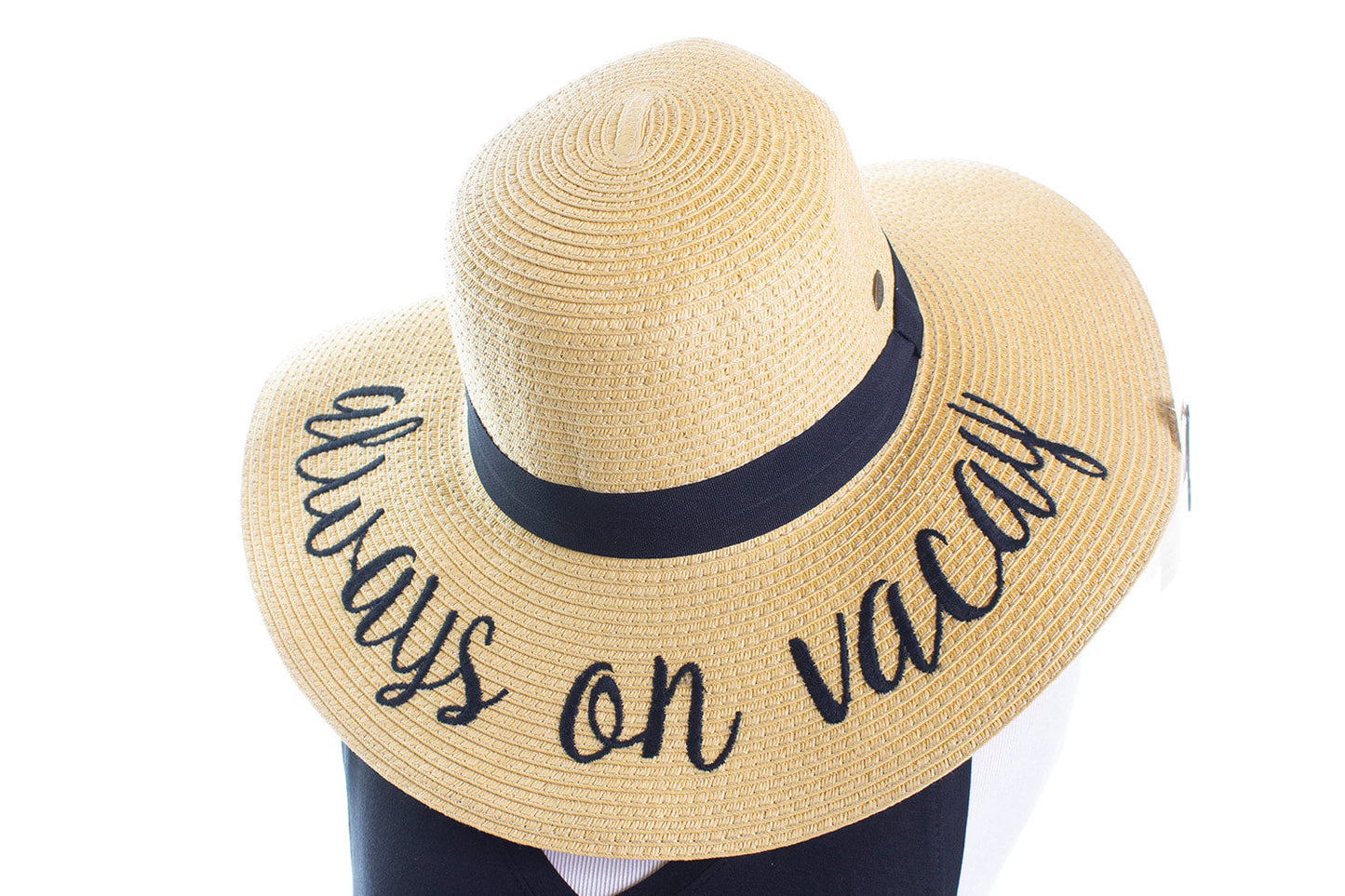 "ALWAYS ON VACAY" STRAW SUN HAT