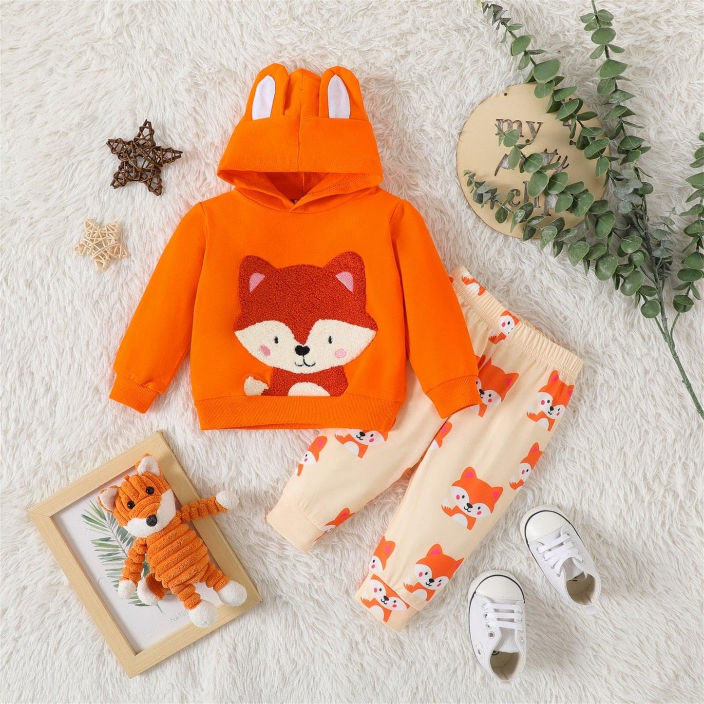 100% Cotton Babies Fox Graphic Hoodie and Sweatpants - Animal Amity