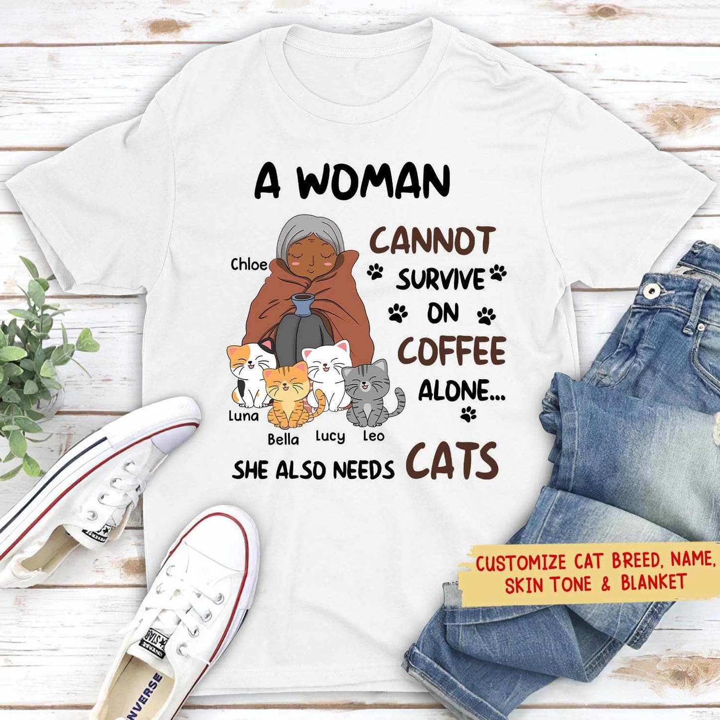 A Woman With Coffee & Cats - Personalized Custom Unisex T-shirt