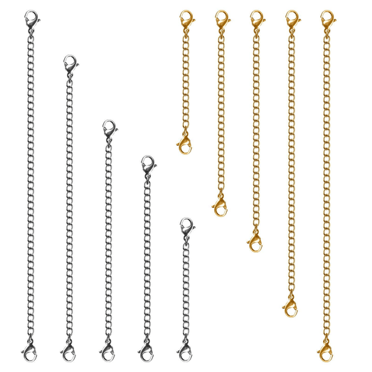 10pcs Necklace Extender Chain - Double Headed Lobster Clasp Jewelry Extender Chain - Gold Silver Bracelet Anklet