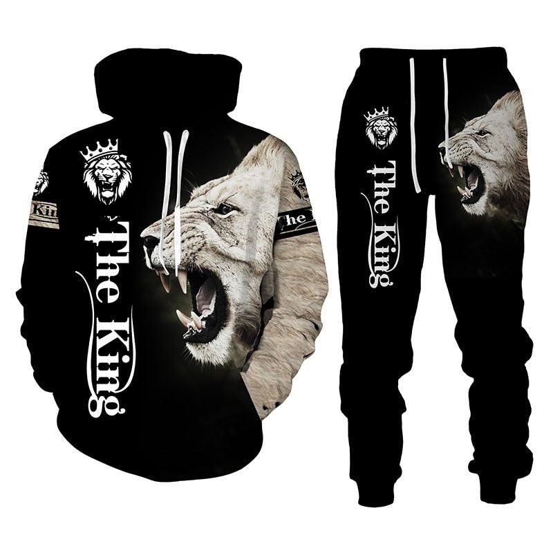 3D Lion King Printed Hooded Sweater Pants - Animal Amity