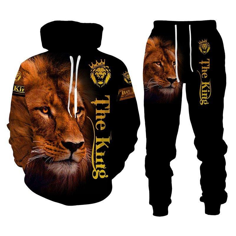 3D Lion King Printed Hooded Sweater Pants - Animal Amity