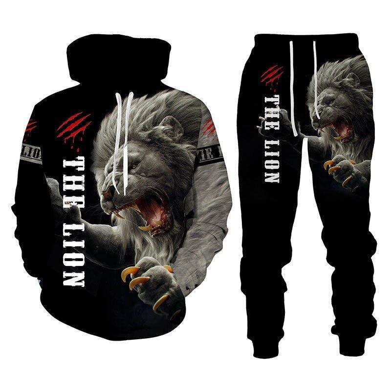 3D Lion King Printed Hooded Sweater Pants - Animal Amity