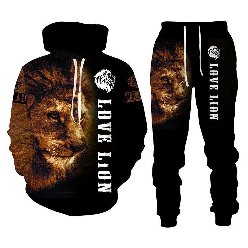 3D Lion King Printed Hooded Sweater Pants - Animal Amity