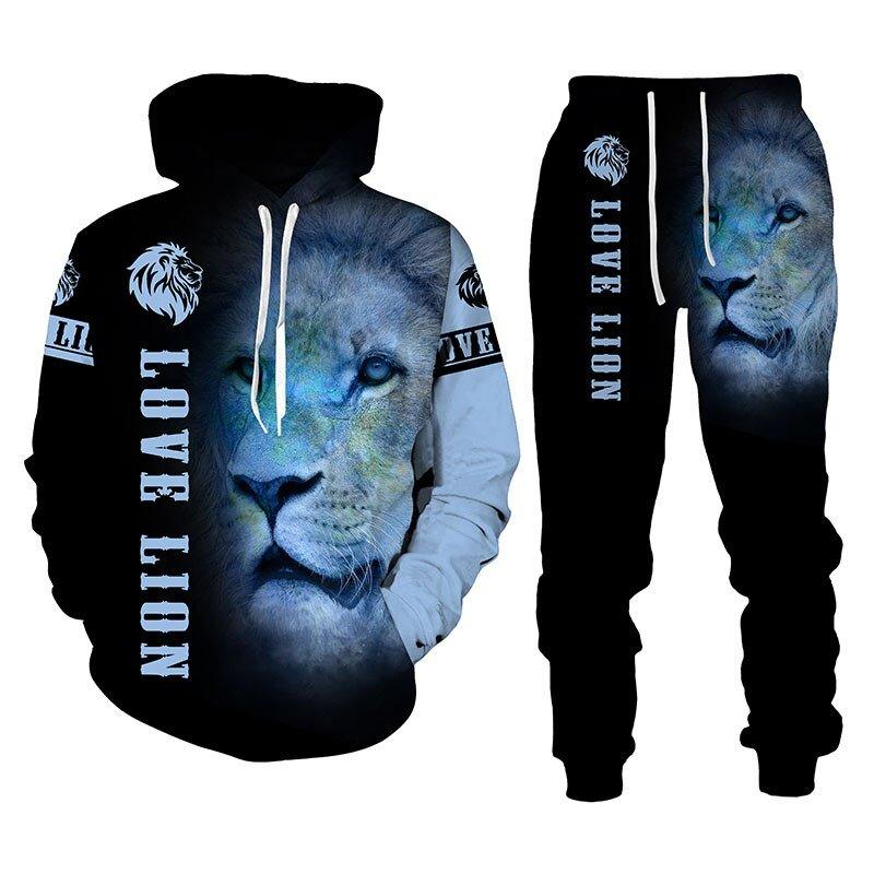 3D Lion King Printed Hooded Sweater Pants - Animal Amity