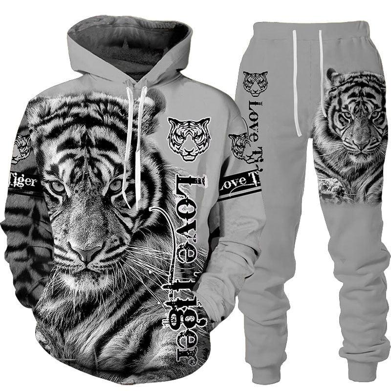 3D Tiger Printed Hoodie Pants Suit Winter Clothing - Animal Amity