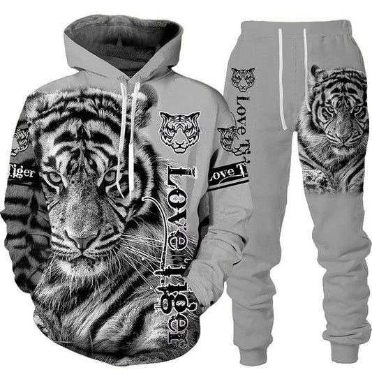 3D Tiger Printed Hoodie Pants Suit Winter Clothing - Animal Amity
