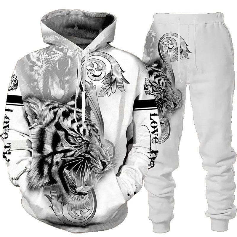 3D Tiger Printed Hoodie Pants Suit Winter Clothing - Animal Amity