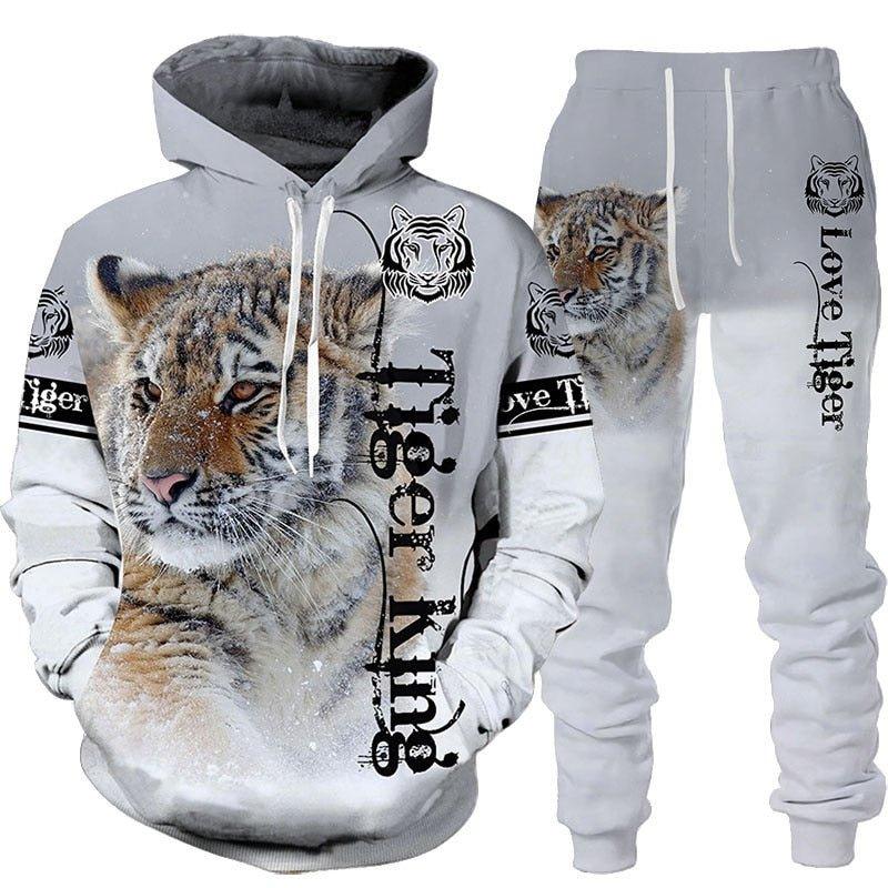 3D Tiger Printed Hoodie Pants Suit Winter Clothing - Animal Amity