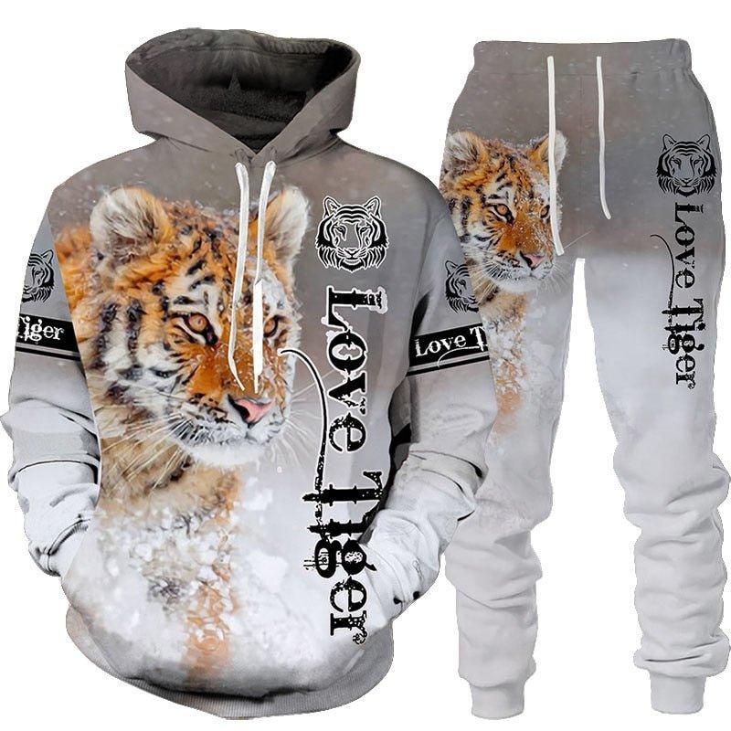 3D Tiger Printed Hoodie Pants Suit Winter Clothing - Animal Amity