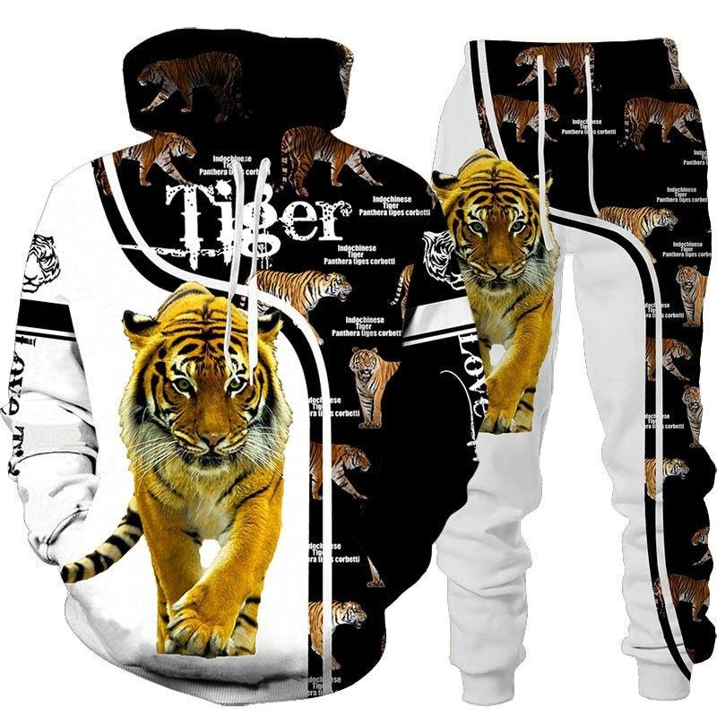 3D Tiger Printed Hoodie Pants Suit Winter Clothing - Animal Amity