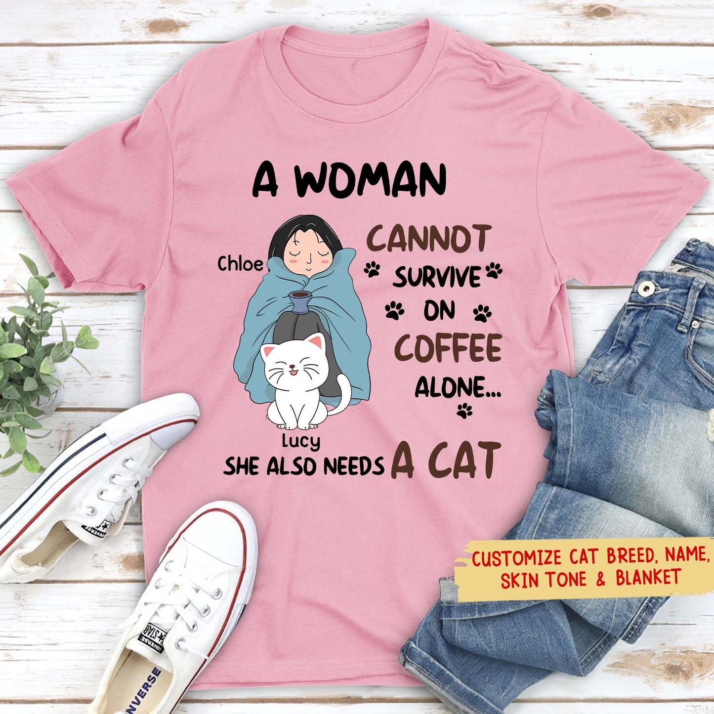 A Woman With Coffee & Cats - Personalized Custom Unisex T-shirt