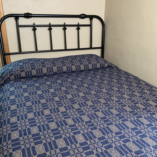Autumn Frost Navy and Tan Woven Coverlet