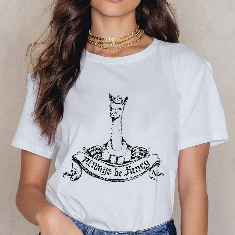 Alpaca Animal Punk Tshirt  Round Neck Attractive Design