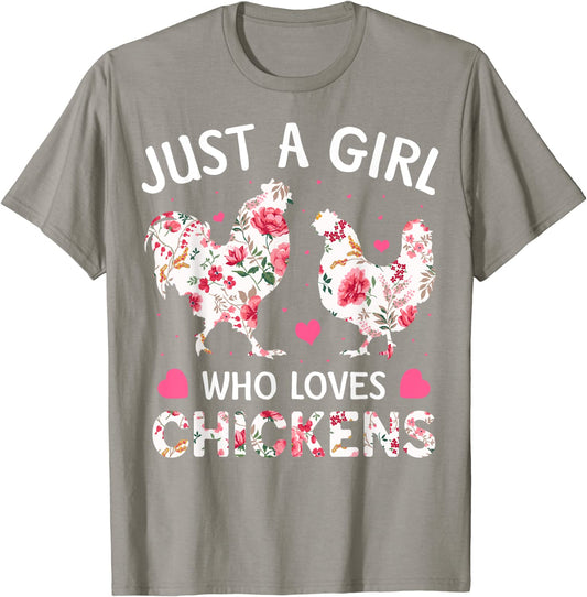 A Girl Who Loves Chickens T-Shirt Cotton Tops