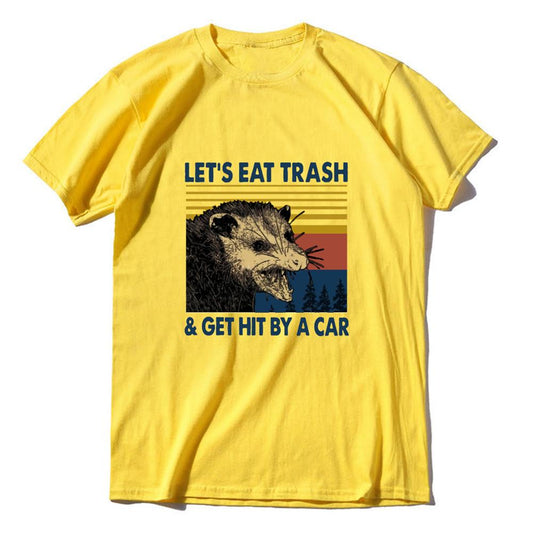 100% Cotton Retro T Shirt Raccoon Let's Eat Trash Harajuku Tee Tops