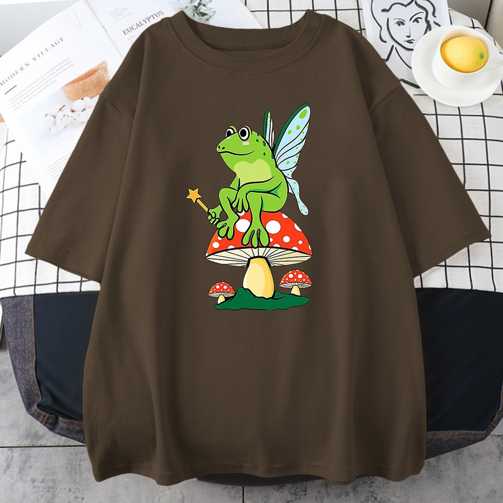 Aesthetic Mushroom Frog Tshirts Hip Hop Summer Tops