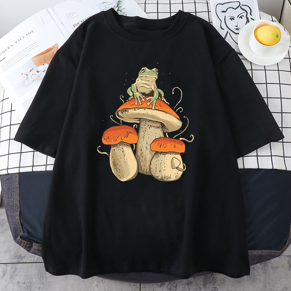 Aesthetic Mushroom Frog Tshirts Hip Hop Summer Tops