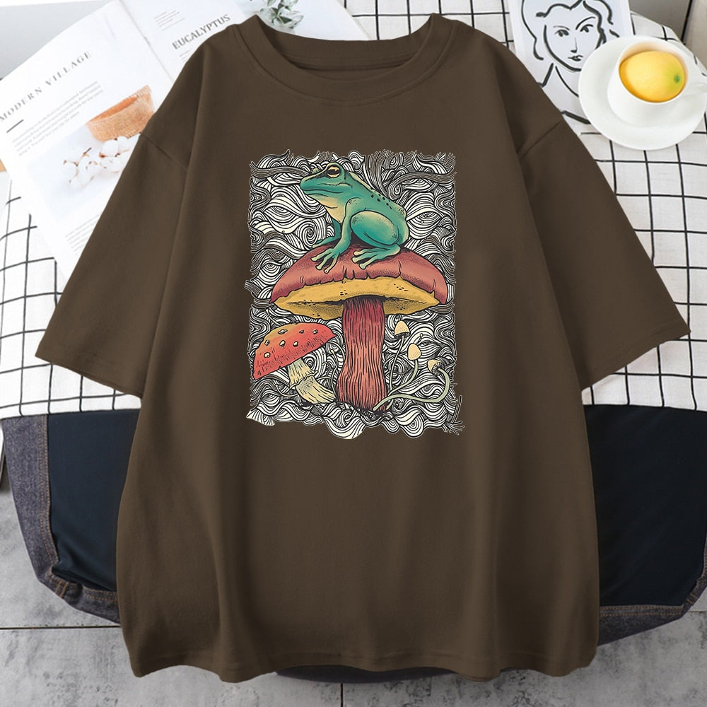 Aesthetic Mushroom Frog Tshirts Hip Hop Summer Tops