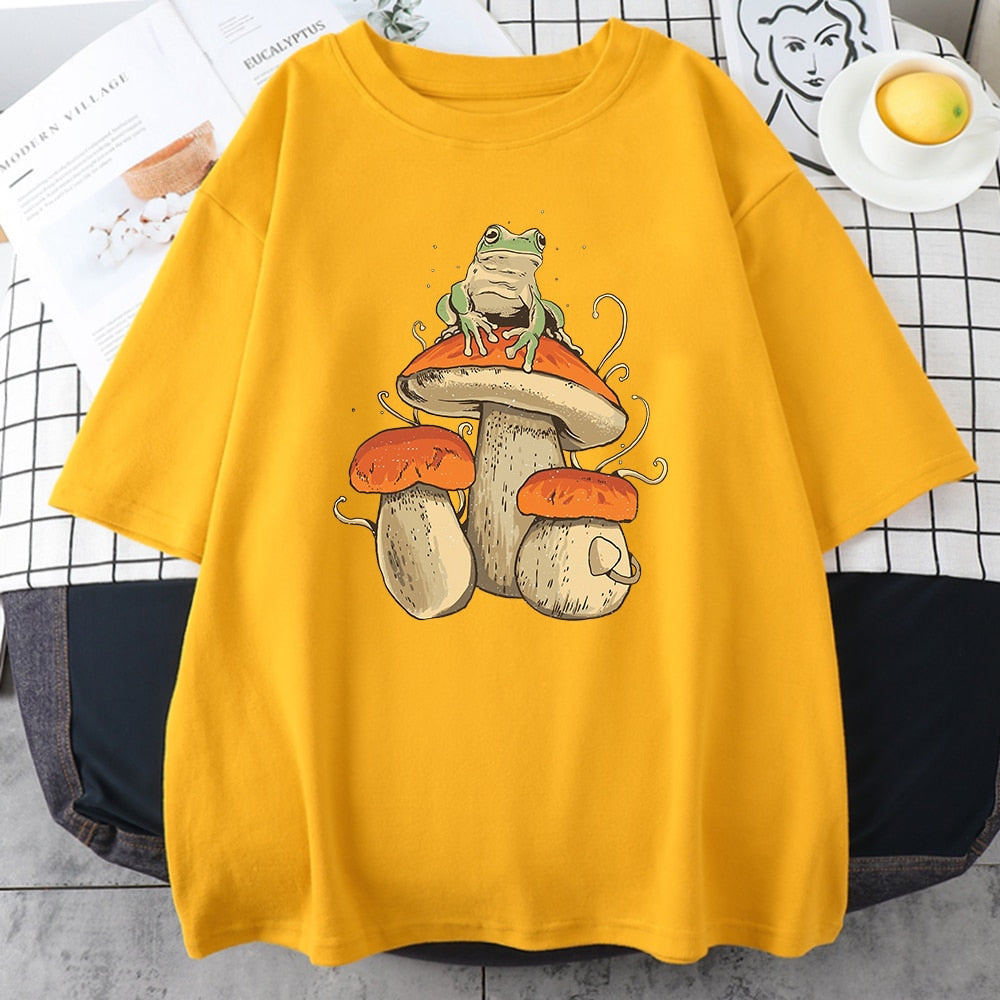 Aesthetic Mushroom Frog Tshirts Hip Hop Summer Tops