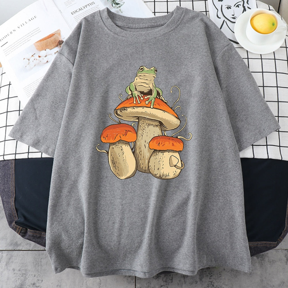 Aesthetic Mushroom Frog Tshirts Hip Hop Summer Tops