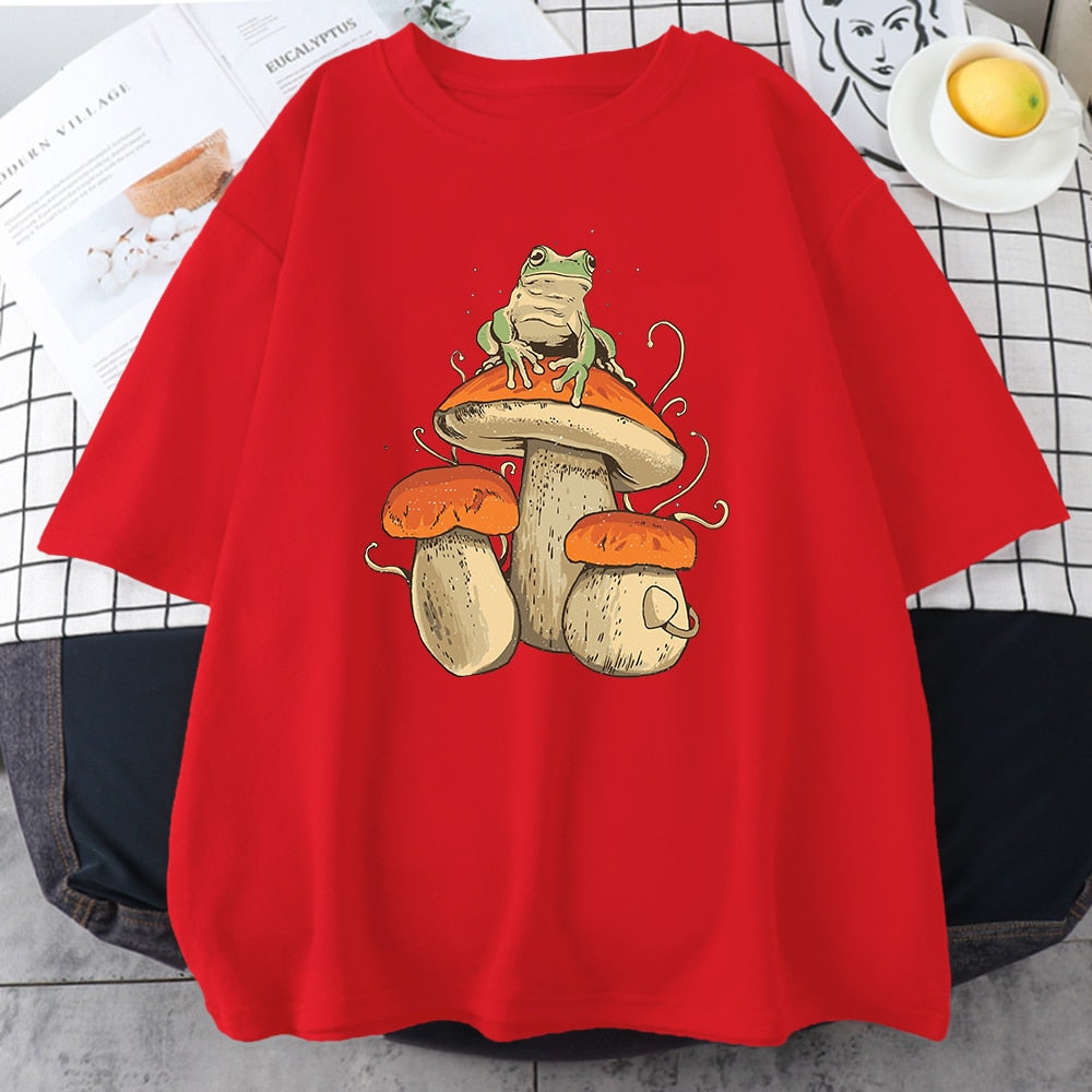 Aesthetic Mushroom Frog Tshirts Hip Hop Summer Tops