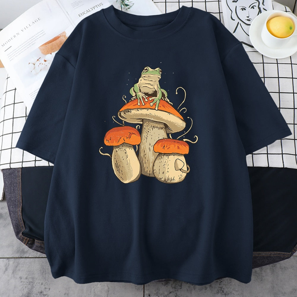 Aesthetic Mushroom Frog Tshirts Hip Hop Summer Tops