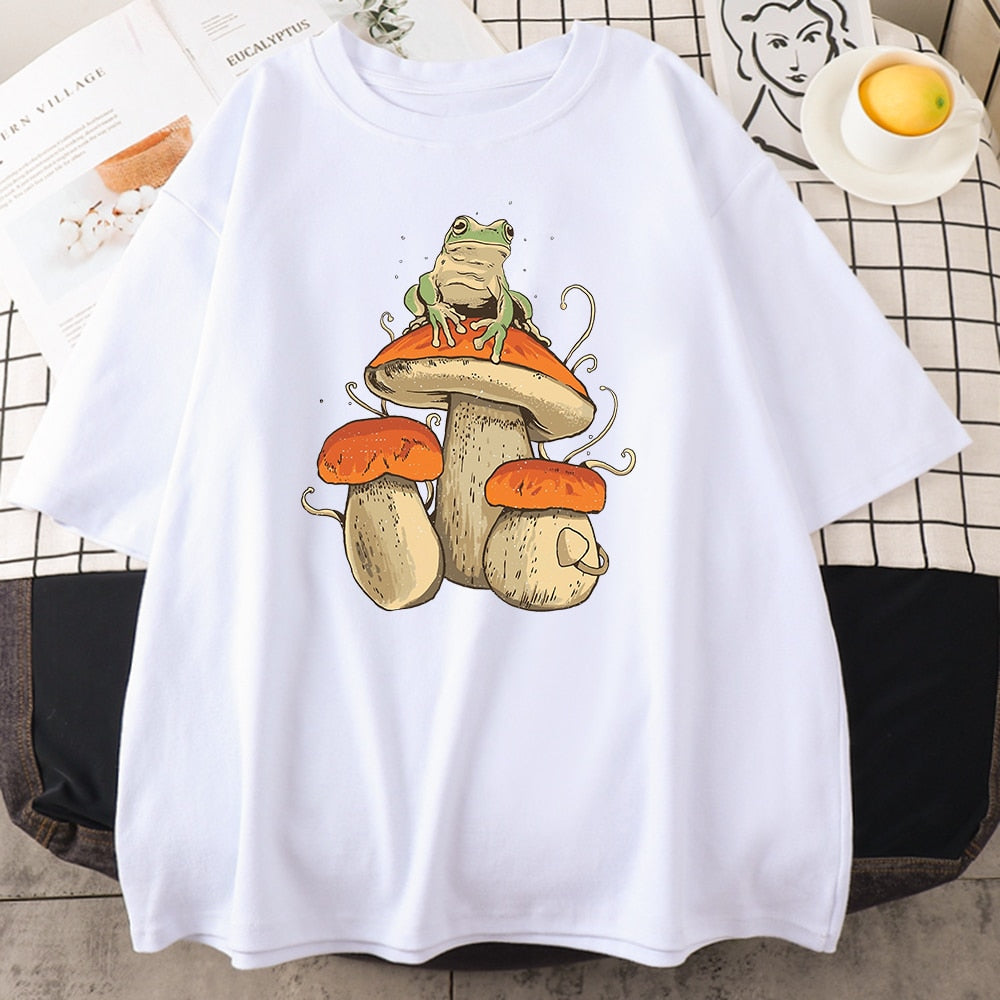 Aesthetic Mushroom Frog Tshirts Hip Hop Summer Tops