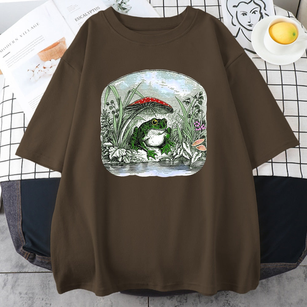Aesthetic Mushroom Frog Tshirts Hip Hop Summer Tops