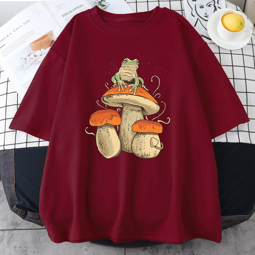Aesthetic Mushroom Frog Tshirts Hip Hop Summer Tops