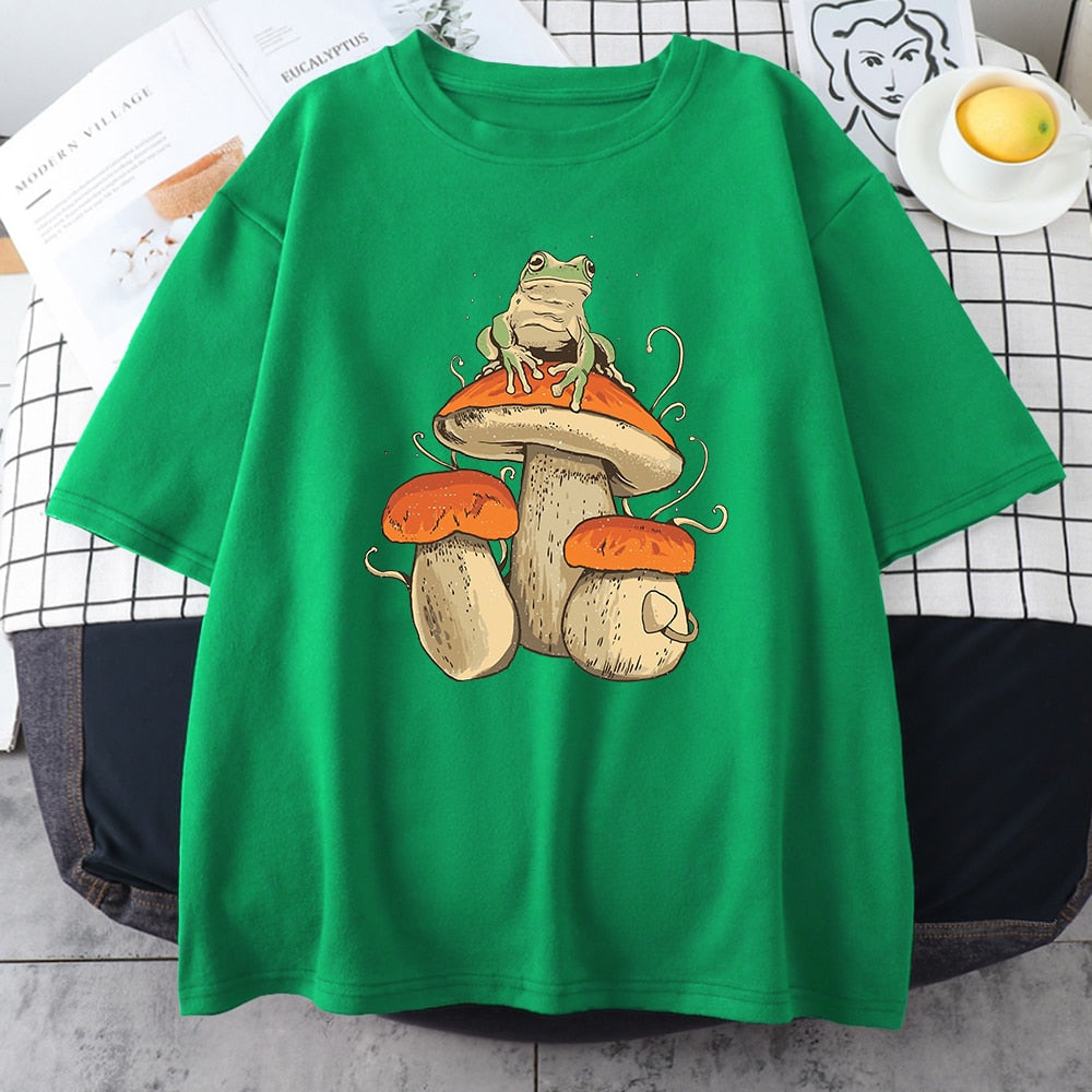 Aesthetic Mushroom Frog Tshirts Hip Hop Summer Tops