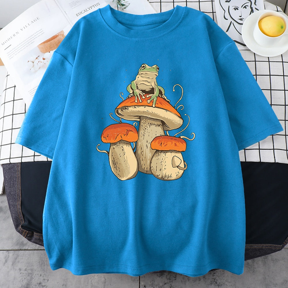 Aesthetic Mushroom Frog Tshirts Hip Hop Summer Tops