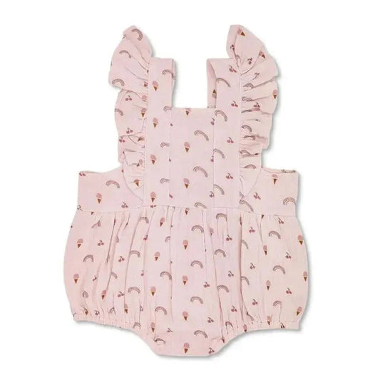 Apple Park - Rainbows & Ice Cream Muslin Flutter Sleeve Romper, 3/6M