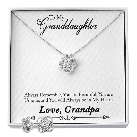01-To My Grand Daughter Love Knot Earring & Necklace Set