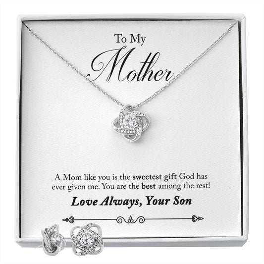 50-To Mother from Son(1) Love Knot Earring & Necklace Set