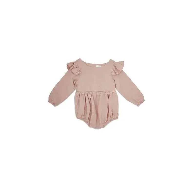 Babe Basics - Flutter Sleeve Linen Baby Romper, Blush