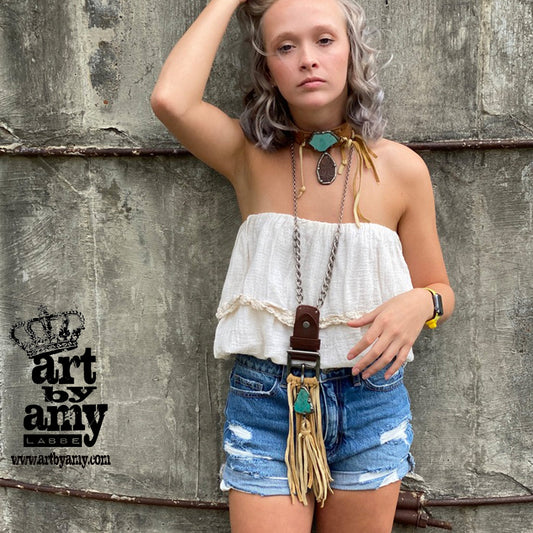 0604   Fannie The Fringy Buckle-B Necklace